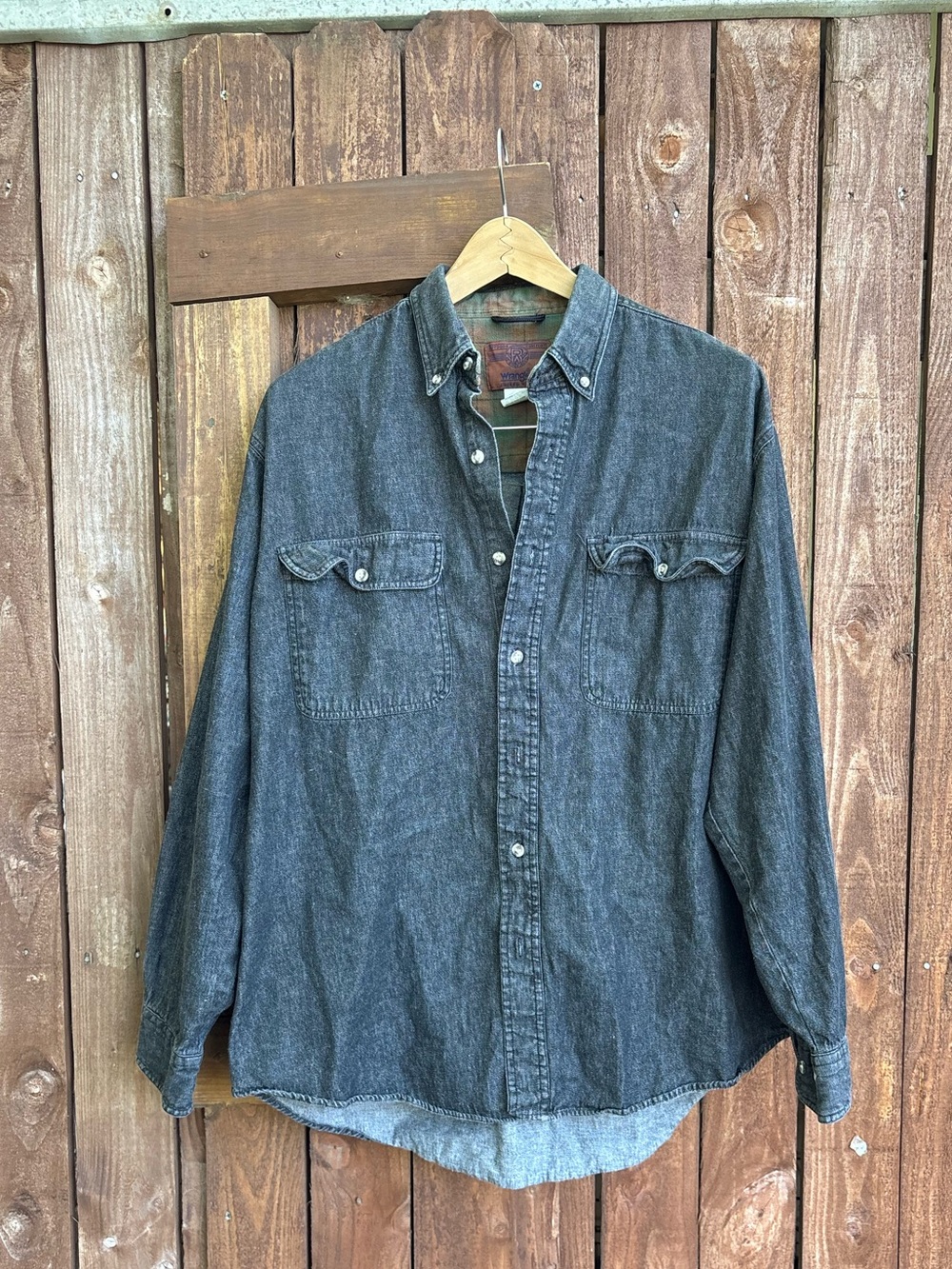 Wrangler Dark Denim Chambray Button Down Shirt